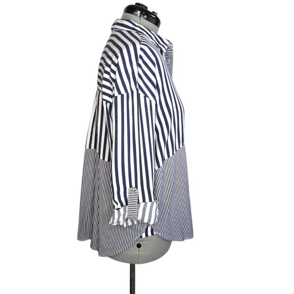 Jane and Delancey navy & white striped rayon button-front shirt, size XL - Picture 5 of 11